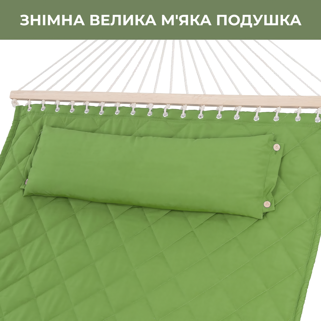 Гамак двомісний підвісний з планкою і металевим каркасом WCG SOFT для відпочинку в саді профіль 50х50 см XXL 200x140 см Зелений (W-5050H05-31) - фото 8 Гамак двомісний підвісний з планкою і металевим каркасом WCG SOFT для відпочинку в саді профіль 50х50 см XXL 200x140 см Зелений (W-5050H05-31) - фото 8