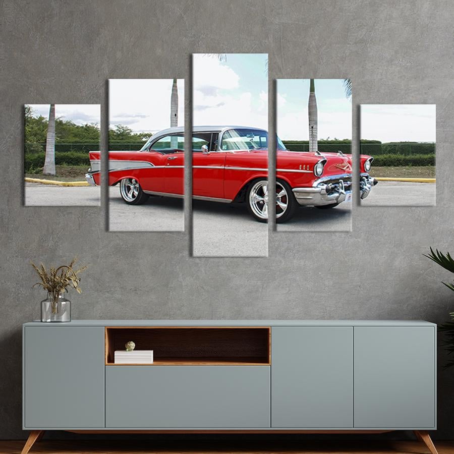 Модульная картина из 5 частей Красная машина 187x94 см (90-52)