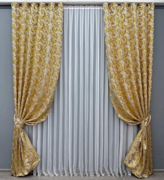 Тканина для штор жакард Завиток 1,45 м Молочний/Золотистий (1645ш) - фото 3 Тканина для штор жакард Завиток 1,45 м Молочний/Золотистий (1645ш) - фото 3