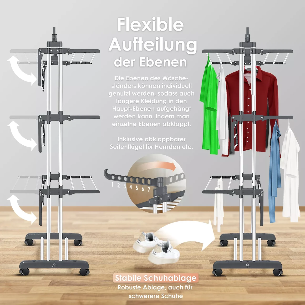 Сушарка для білизни KESSER 126 см 50 кг (4255598324540) - фото 3 Сушарка для білизни KESSER 126 см 50 кг (4255598324540) - фото 3