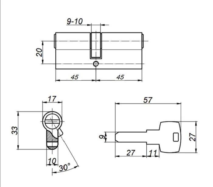 Цилиндровый механизм Apecs EM-90-Ni - фото 3