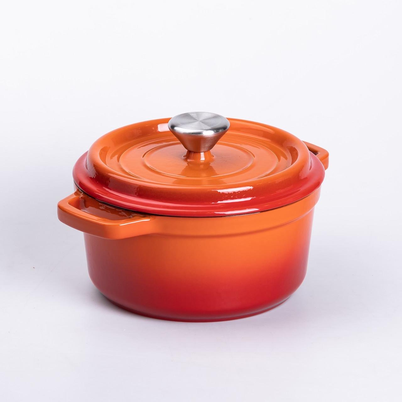 Кастрюля чугунная эмалированная с крышкой 20 см 2 л Оранжевый (6808) - фото 7 Кастрюля чугунная эмалированная с крышкой 20 см 2 л Оранжевый (6808) - фото 7