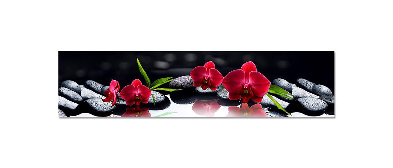 Кухонный фартук Алая орхидея/Черные камни 60х250 см Черный Кухонный фартук Алая орхидея/Черные камни 60х250 см Черный