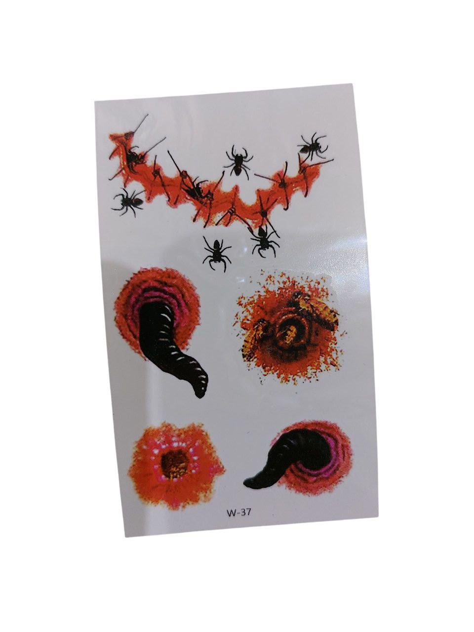 Наклейки тату на Хэллоуин пауки и раны 10x6 см Красный (900048)