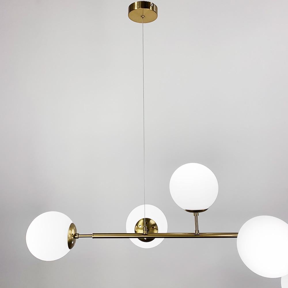 Люстра видовжена латунна на 6 плафонів кріплення в двух точках тип А (SGJ 7/6A AB+WT) - фото 2