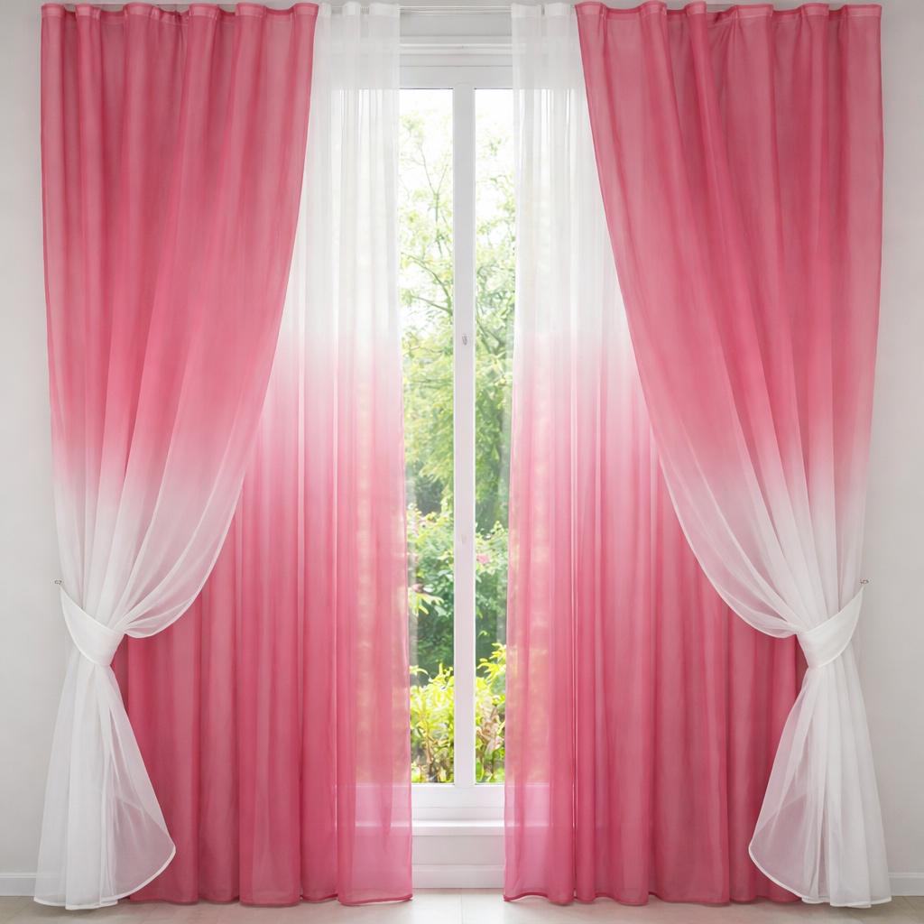 Комплект штор-батист Омбре 1,5х2,5 м плюс 2x2,5 м 2 шт. Рожевий/Білий (034дк)