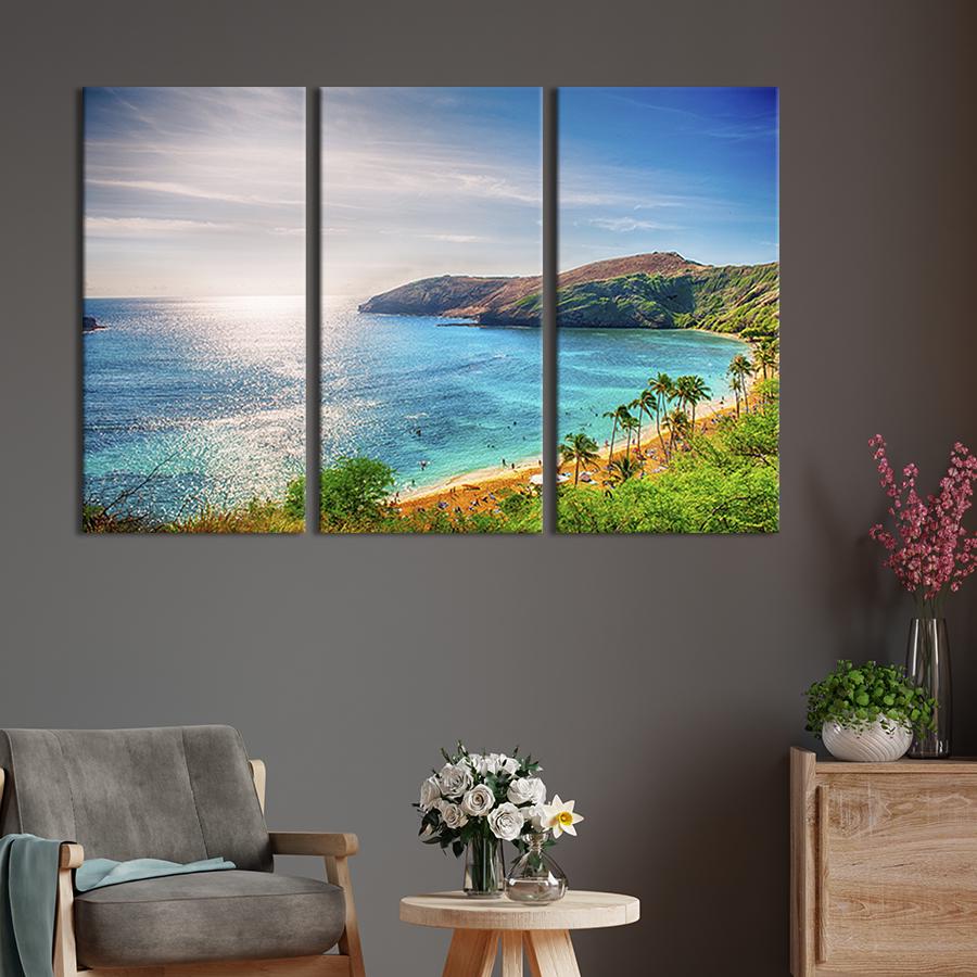 Модульная картина триптих Ханаума Бэй - гавайский пляж в кратере вулкана 156x100 см (447-31) Модульная картина триптих Ханаума Бэй - гавайский пляж в кратере вулкана 156x100 см (447-31)
