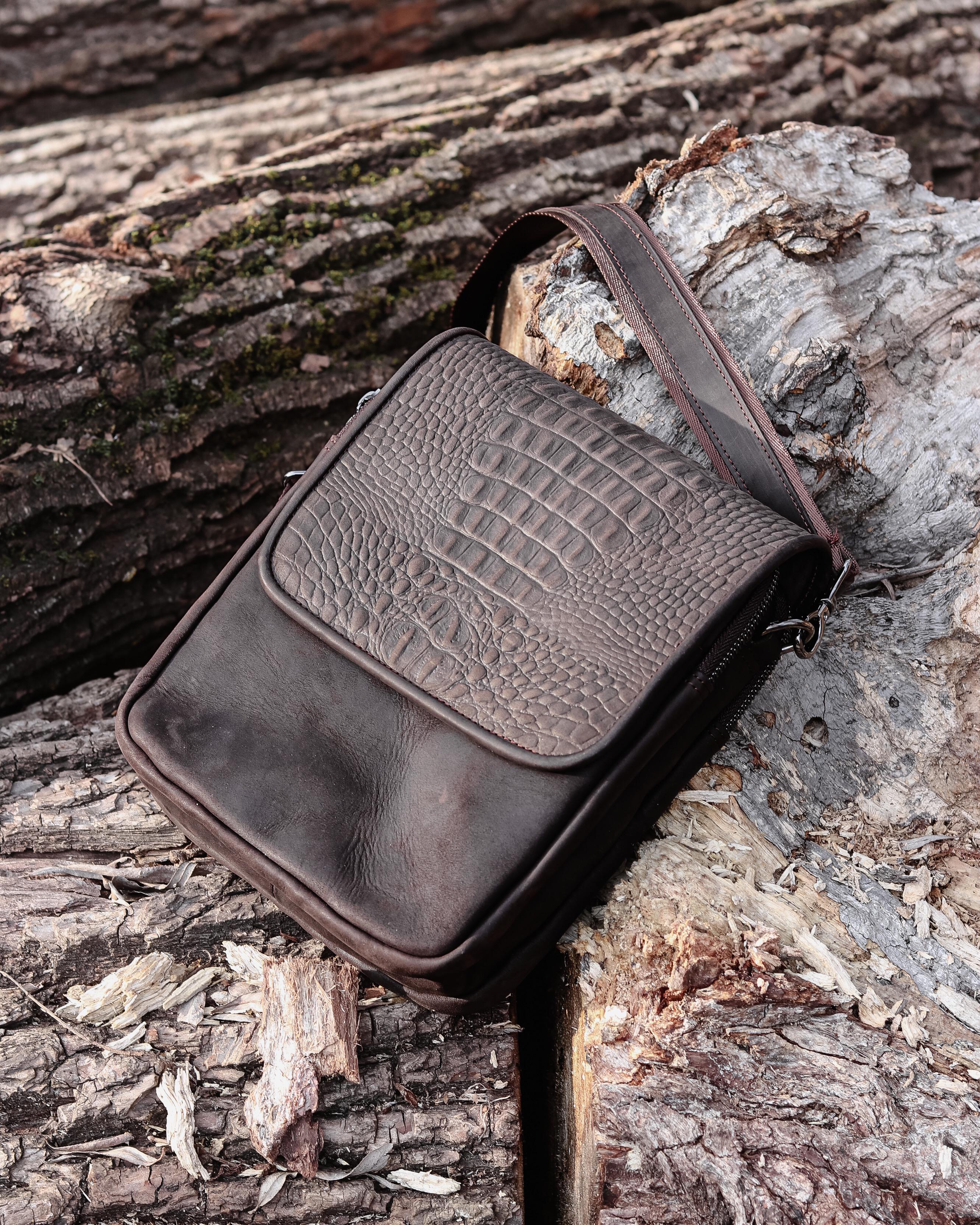 Сумка чоловіча з натуральної шкіри CH 015-3 Crocodile Коричневий