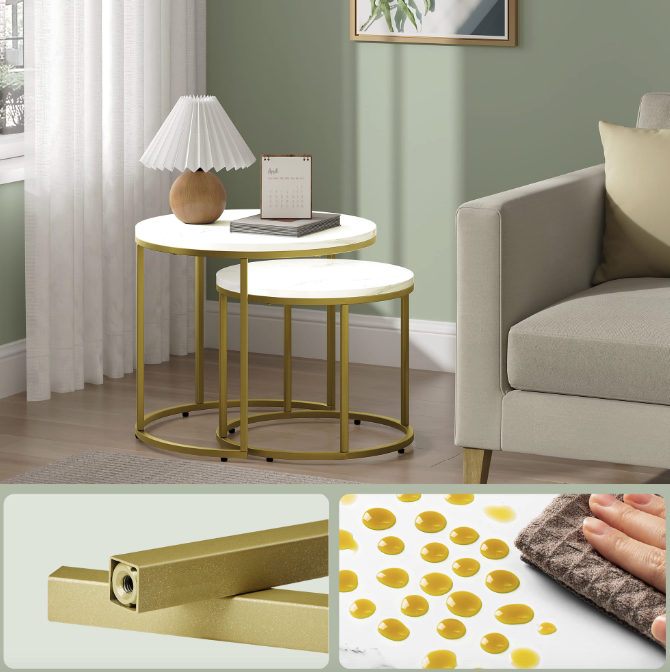 Комплект журнальных столиков Leobert Oreo круглый Мраморный с золотым (4347) - фото 4 Комплект журнальных столиков Leobert Oreo круглый Мраморный с золотым (4347) - фото 4