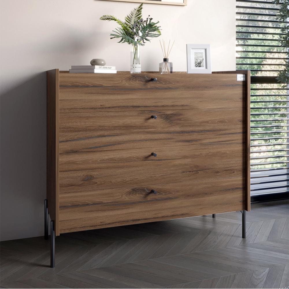 Комод с 4 ящиками Lion Wood с черными ножками 100х90х45 см Дуб Ливорно (000-000-1946) Комод с 4 ящиками Lion Wood с черными ножками 100х90х45 см Дуб Ливорно (000-000-1946)