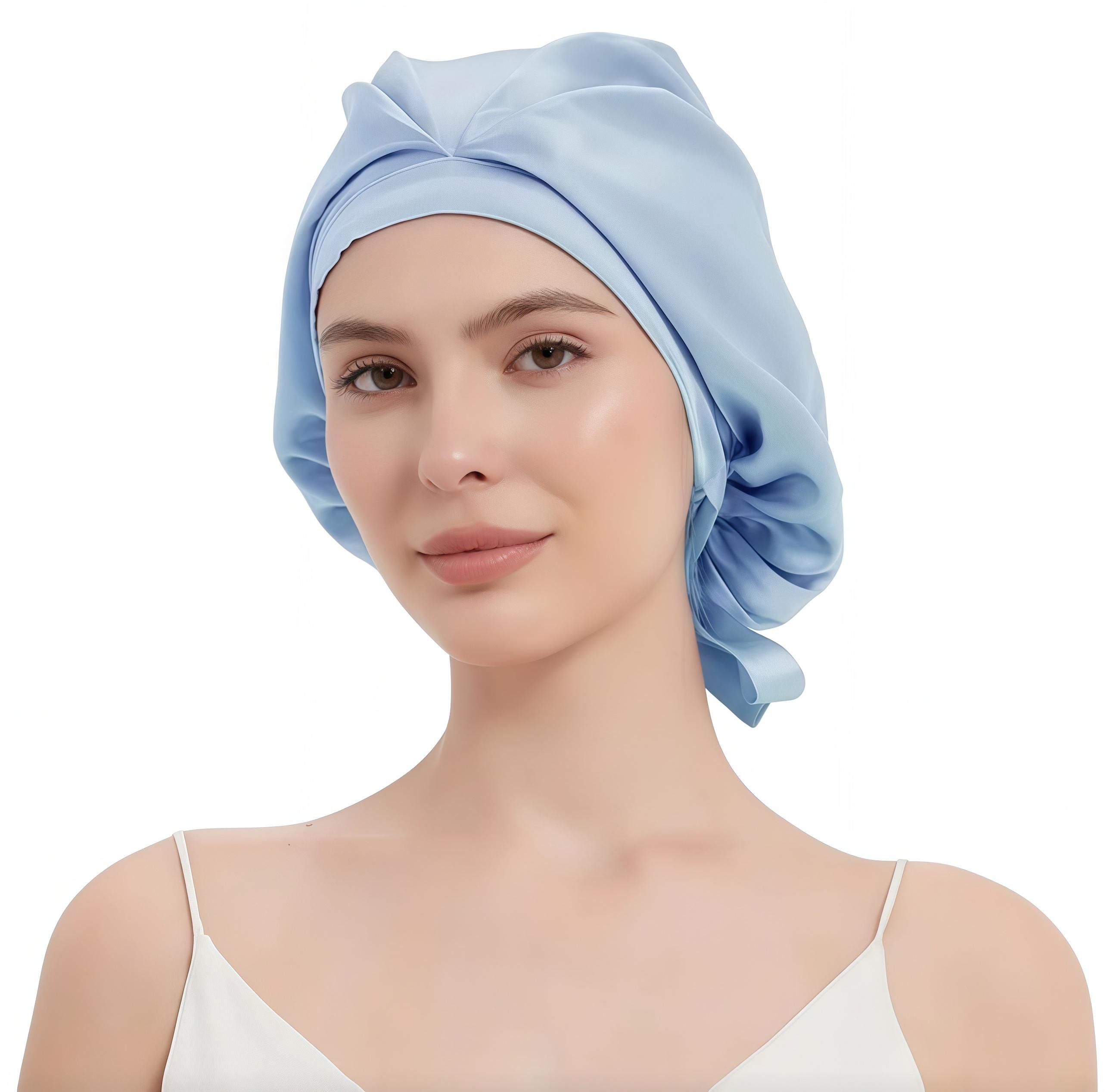 Шапочка ночная из шелка для защиты волос во время сна Голубой (2140793)
