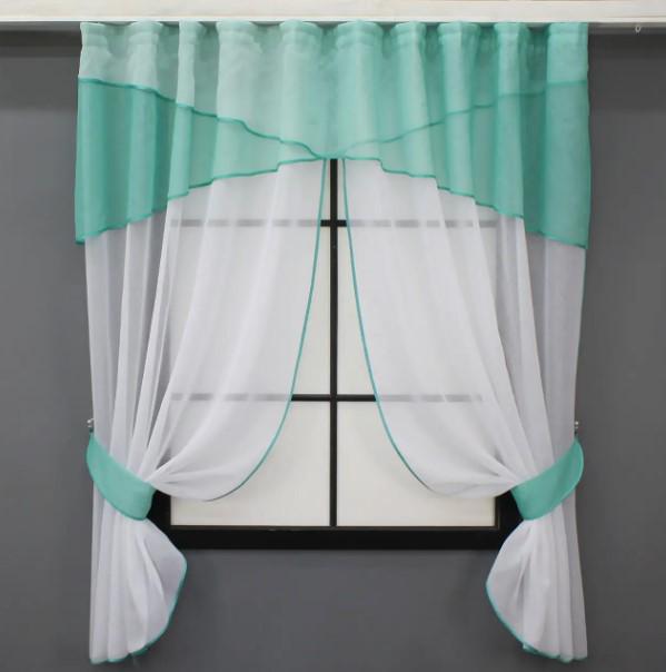 Шторки кухонные 260х170 см Белый/Бирюзовый (091к) Шторки кухонные 260х170 см Белый/Бирюзовый (091к)