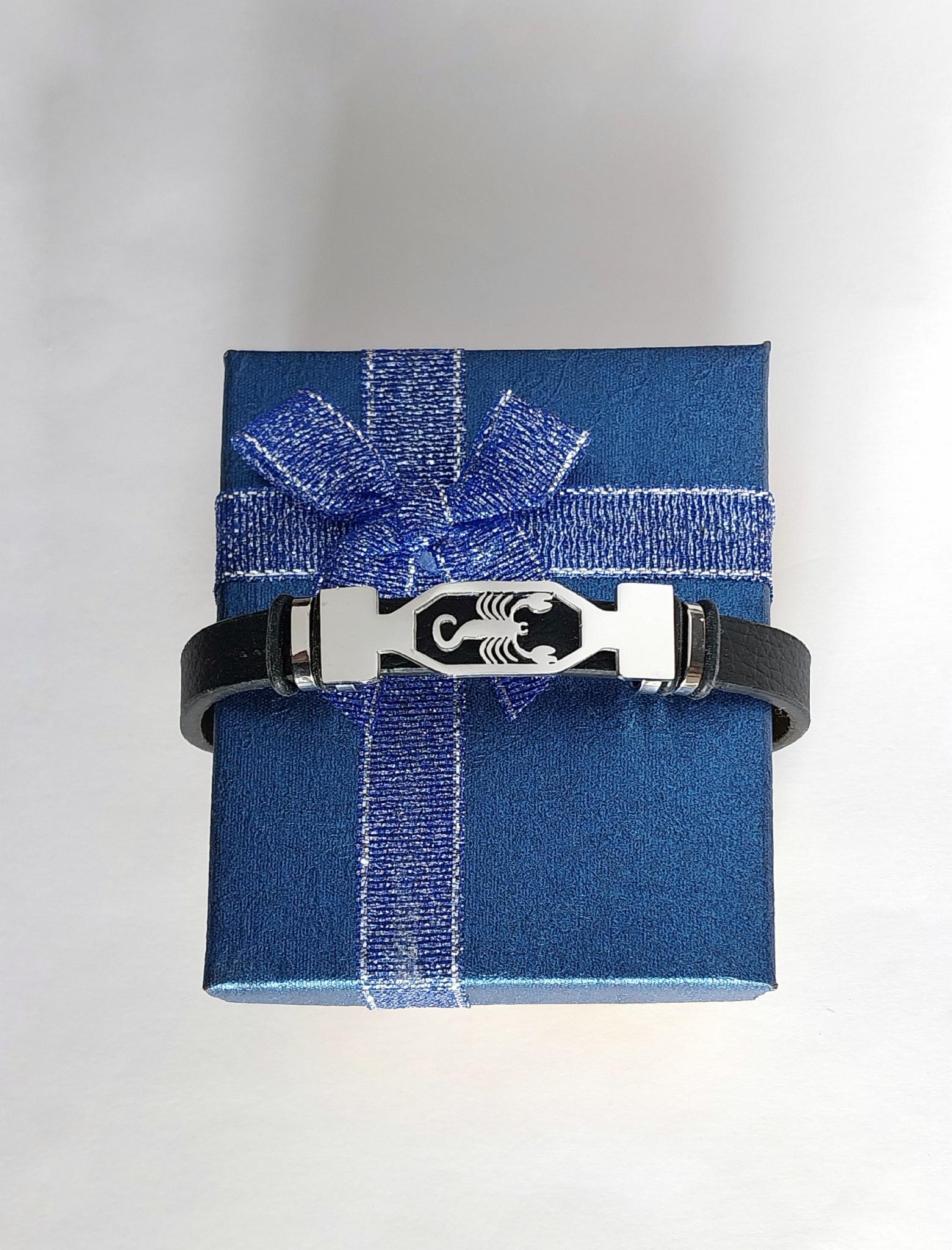 Браслет для знака зодиака Скорпион ювелирная сталь Серебристый/Черный (16332)