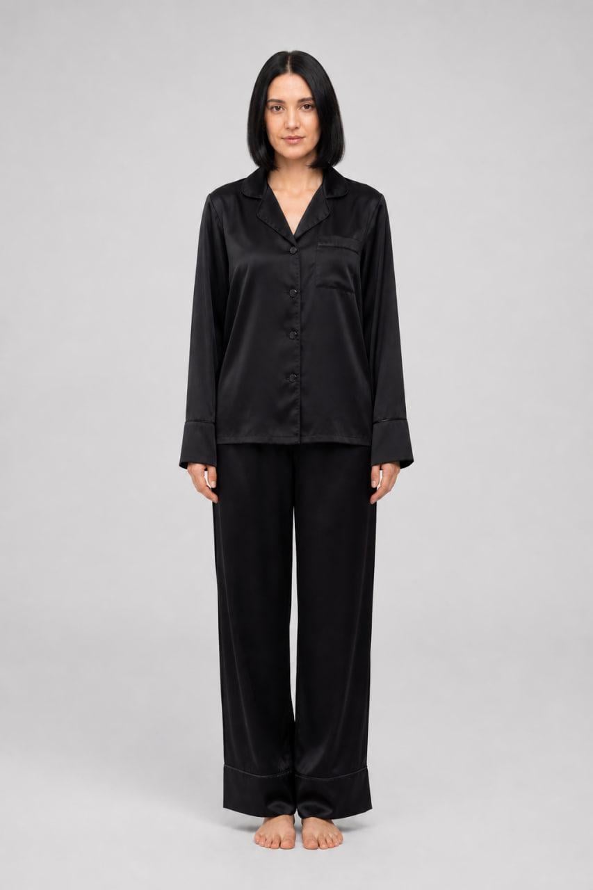 Піжама жіноча шовкова BO.Brand Total сорочка і штани XS Black (33325) - фото 2 Піжама жіноча шовкова BO.Brand Total сорочка і штани XS Black (33325) - фото 2