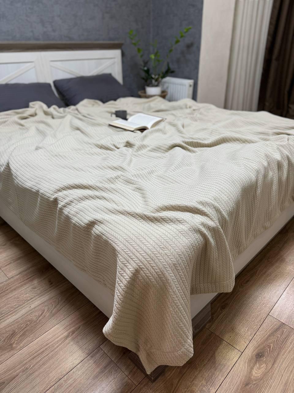 Плед-покрывало Косичка хлопковый евро 220х240 см Бежевый (15265820)