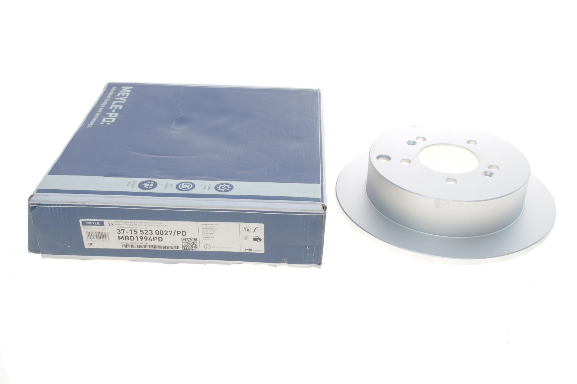 Диск тормозной задний Meyle для Hyundai Santa FE/ Tucson/Kia Sportage 04- 284x10 мм (37-15 523 0027/PD)