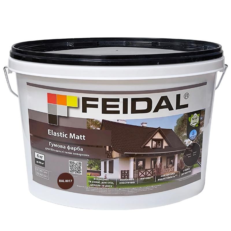 Краска эластичная Feidal матовая для фасада/крыши и металла 6 кг RAL 8017 Коричневый Краска эластичная Feidal матовая для фасада/крыши и металла 6 кг RAL 8017 Коричневый