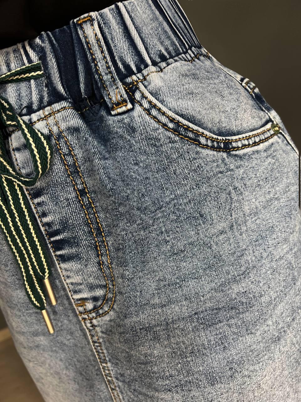 Юбка женская джинсовая ZJY 67501 талия на резинке со шнурком ниже колена разрез сзади р. 44 Голубой (3798) - фото 8