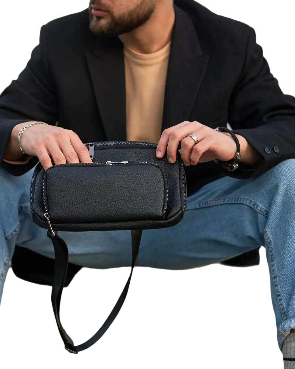 Сумка нагрудна Cube з екошкіри на пояс Чорний (2172787976)