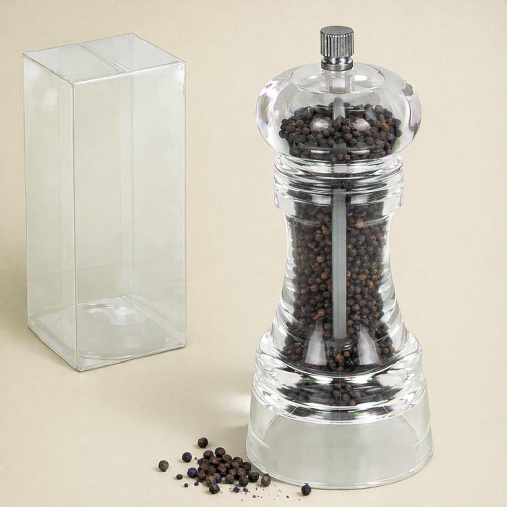 Мельница для перца ручная акриловая 14x6 см, Прозрачная (Мельница для специй перцомолка)