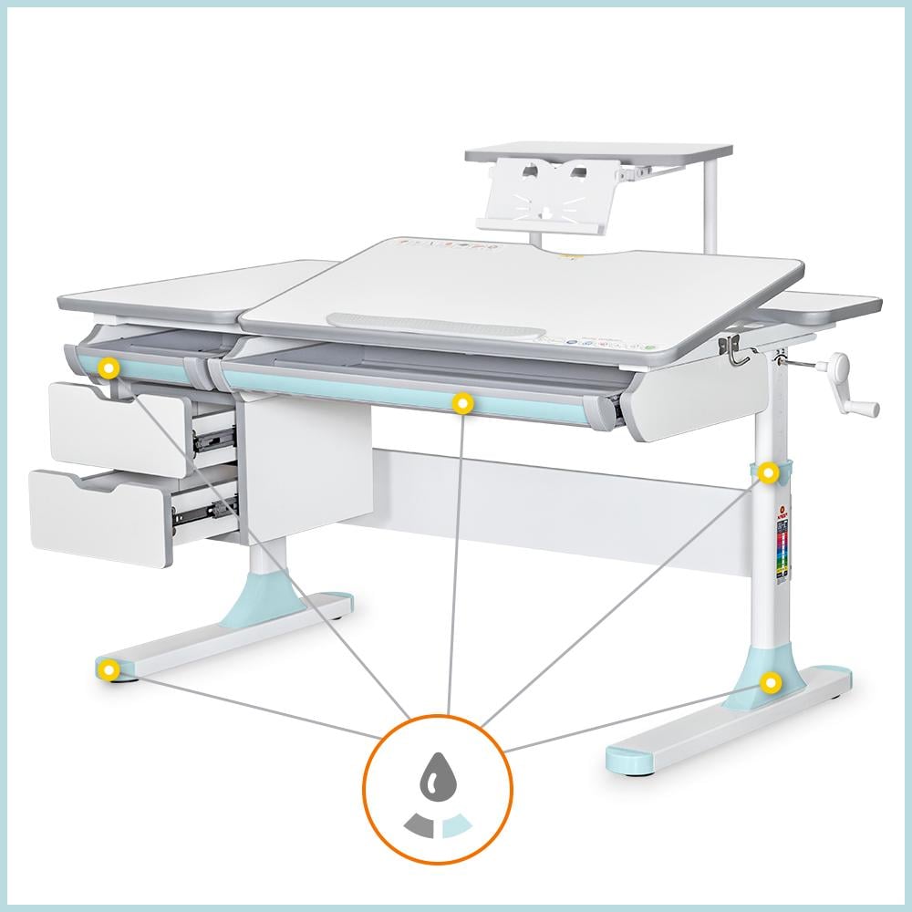 Парта шкільна ергономічна дитяча трансформер Mealux Hamilton Multicolor з полицею S-50 Білий/Блакитний (BD-680 W/G MC+BL+S50 WG) - фото 2