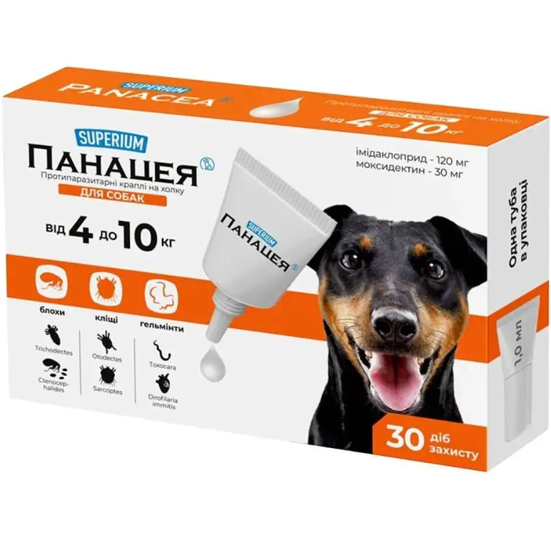 Капли на холке Панацея Супериум для собак 4-10 кг 1 пипетка