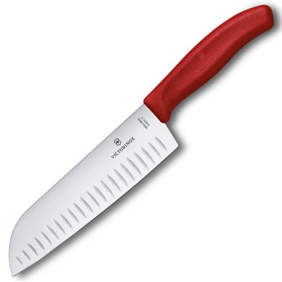 Кухонний ніж Victorinox Swiss Classic Santoku з рифленою ручкою 17 см Червоний (58-79-Vx68521.17B)