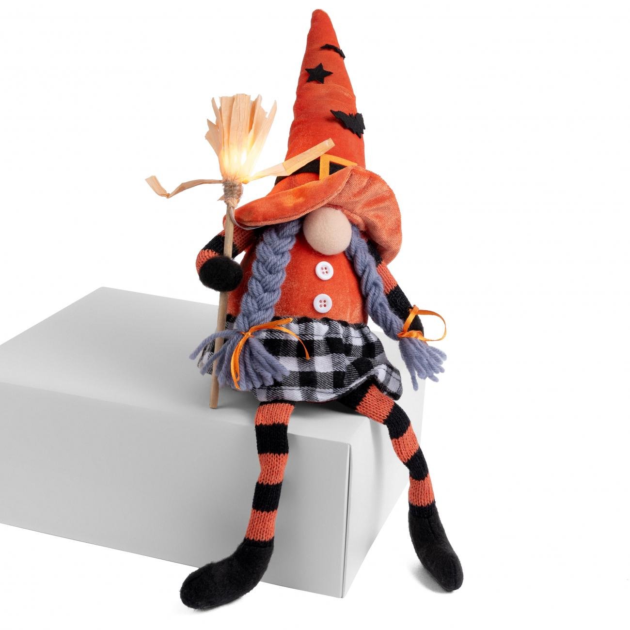 Мягкая игрушка YES! Fun Novogod'ko Гном Девочка LED метла 41 см (0 974481)