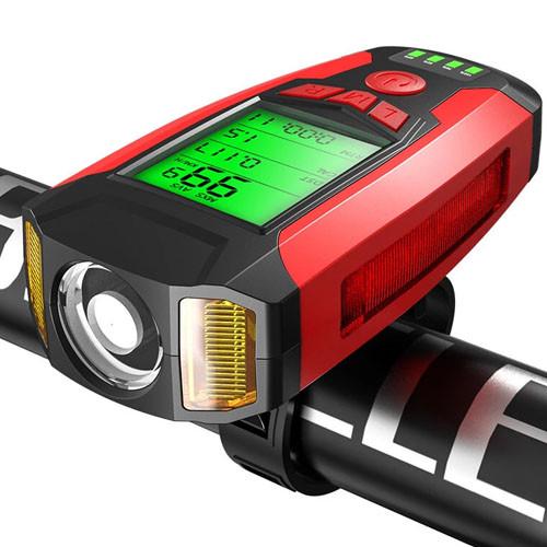 Велофара с компьютером/сигналом и сигнализацией AS0808-XPG+2LED Yellow+2COB Red