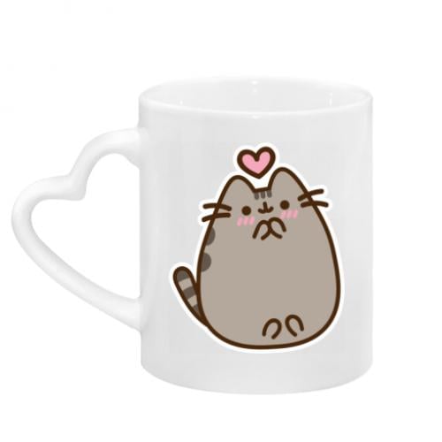 Чашка керамическая с ручкой в ​​виде сердца Love Pusheen 320 мл Белый (14316988-1-186691)