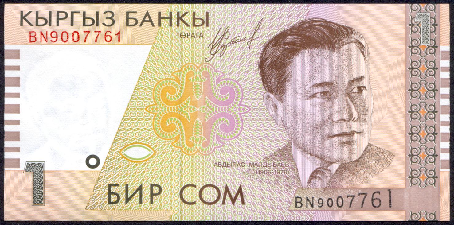 Коллекционная банкнота Кыргызстан 1999 1 сом P15 UNC
