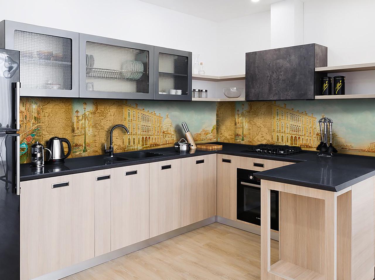 Кухонный фартук Винтажная карта коллаж из самоклеющейся виниловой пленки 60х250 см Бежевый