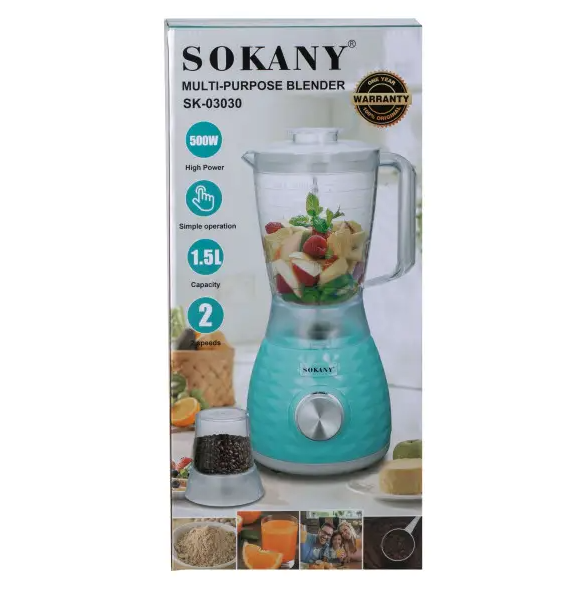 Блендер Sokany SK-03030 с кофемолкой и чашей 1,5 л Бирюзовый - фото 9 Блендер Sokany SK-03030 с кофемолкой и чашей 1,5 л Бирюзовый - фото 9
