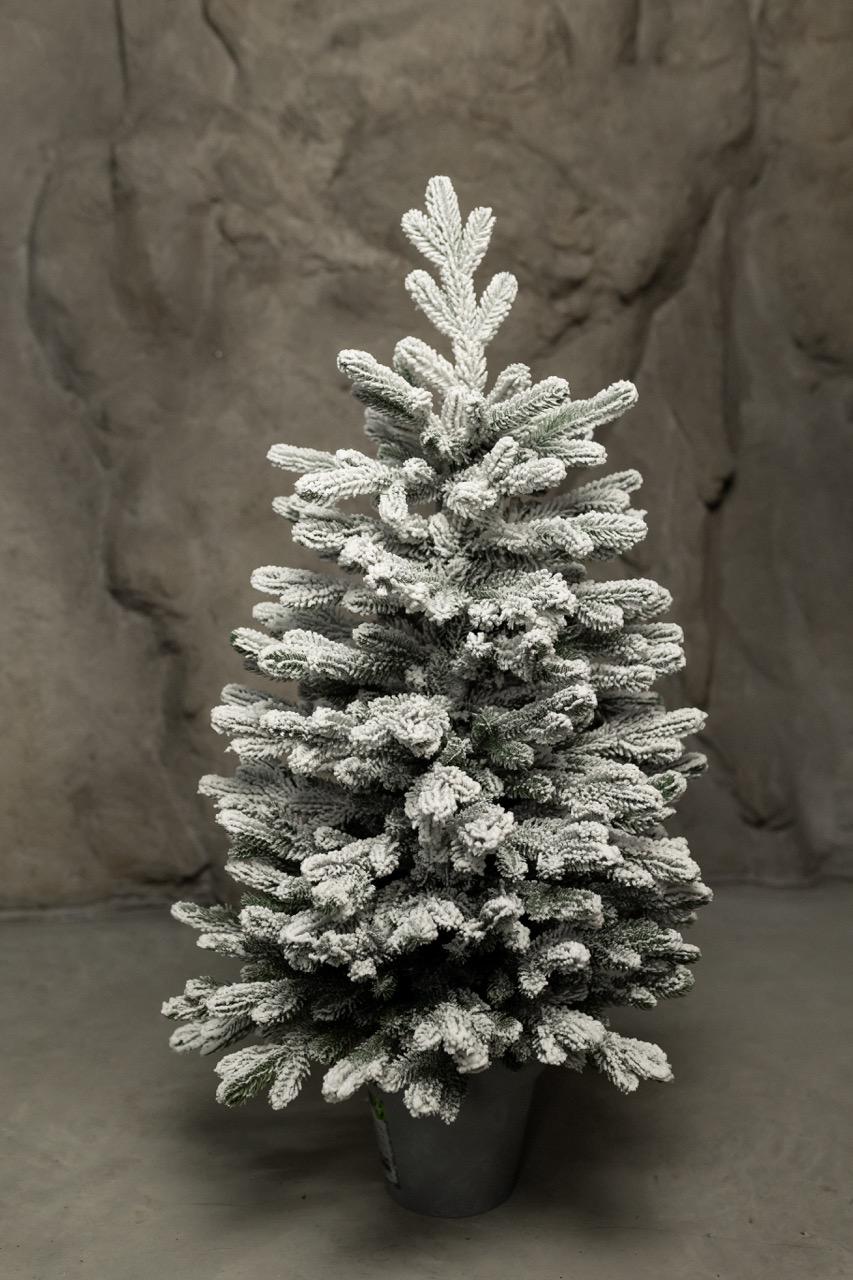 Елка искусственная литая заснеженная в коробке с горшком 1,0 м Зеленый