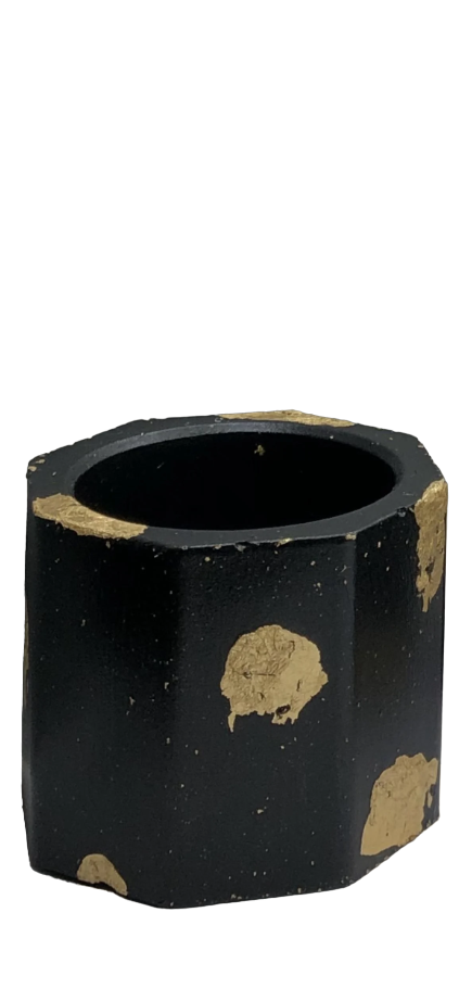 Кашпо гіпсове для свічок та рослин 4,7 см Чорний з паталлю - фото 1