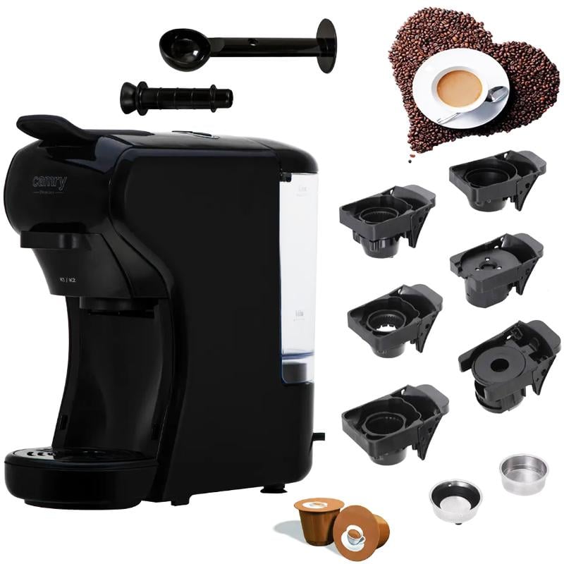 Кавомашина ріжкова капсульна Camry CR 4414 для меленої кави та 5 вкладишів для капс. 3000 Вт Чорний - фото 3 Кавомашина ріжкова капсульна Camry CR 4414 для меленої кави та 5 вкладишів для капс. 3000 Вт Чорний - фото 3