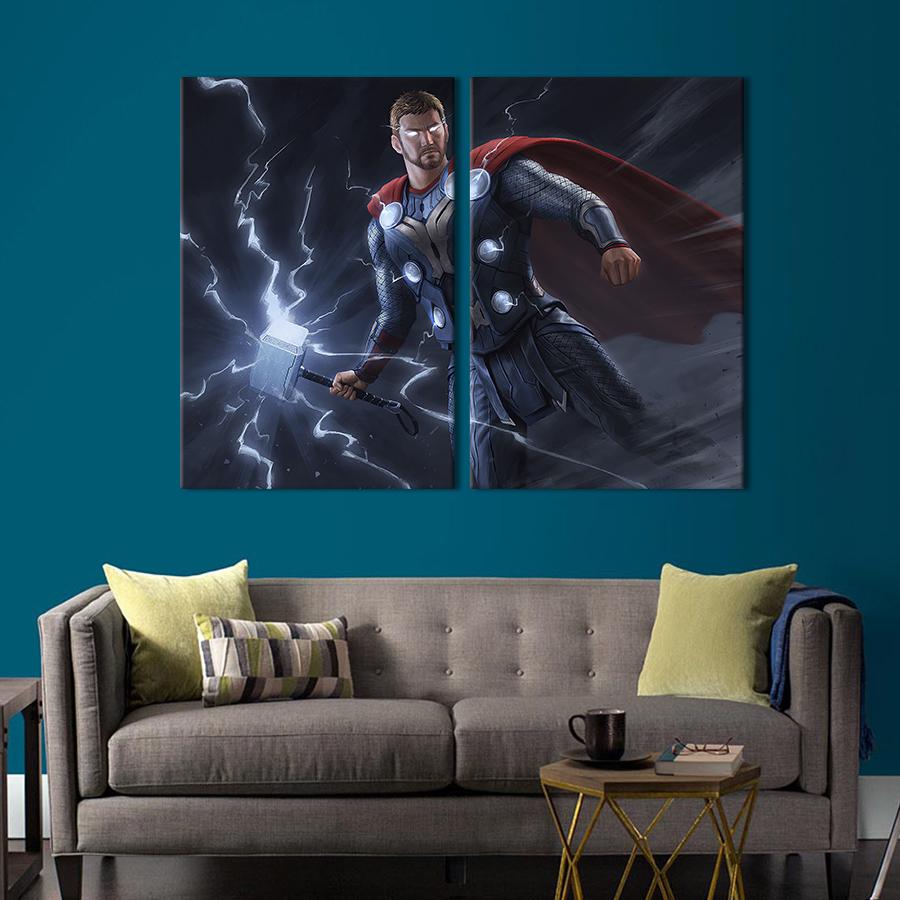 Настенный декор диптих картина на холсте для интерьера Mighty Thor 71x51 см (755-2)