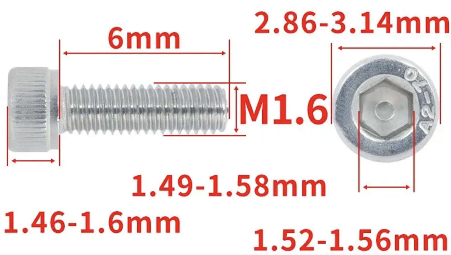 Винт с шестигранной головкой DIN912 M1,6x6 мм (DIN912_m16_6) - фото 2