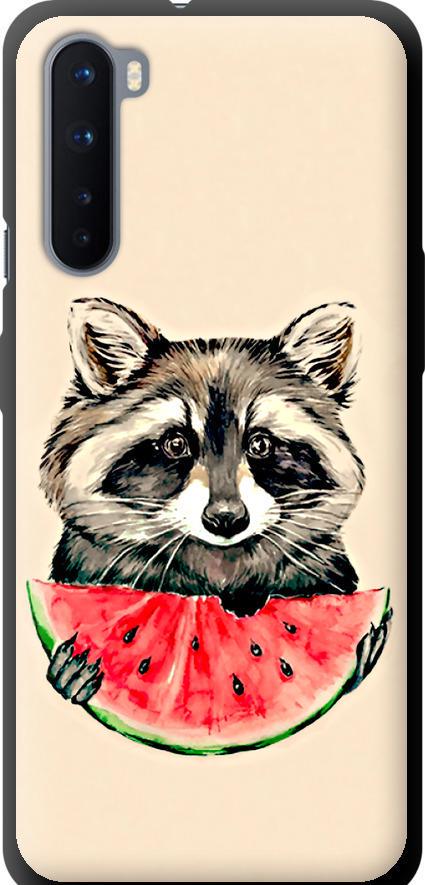 Чехол на OnePlus Nord Енотик с арбузом (4605b-2046-42517)