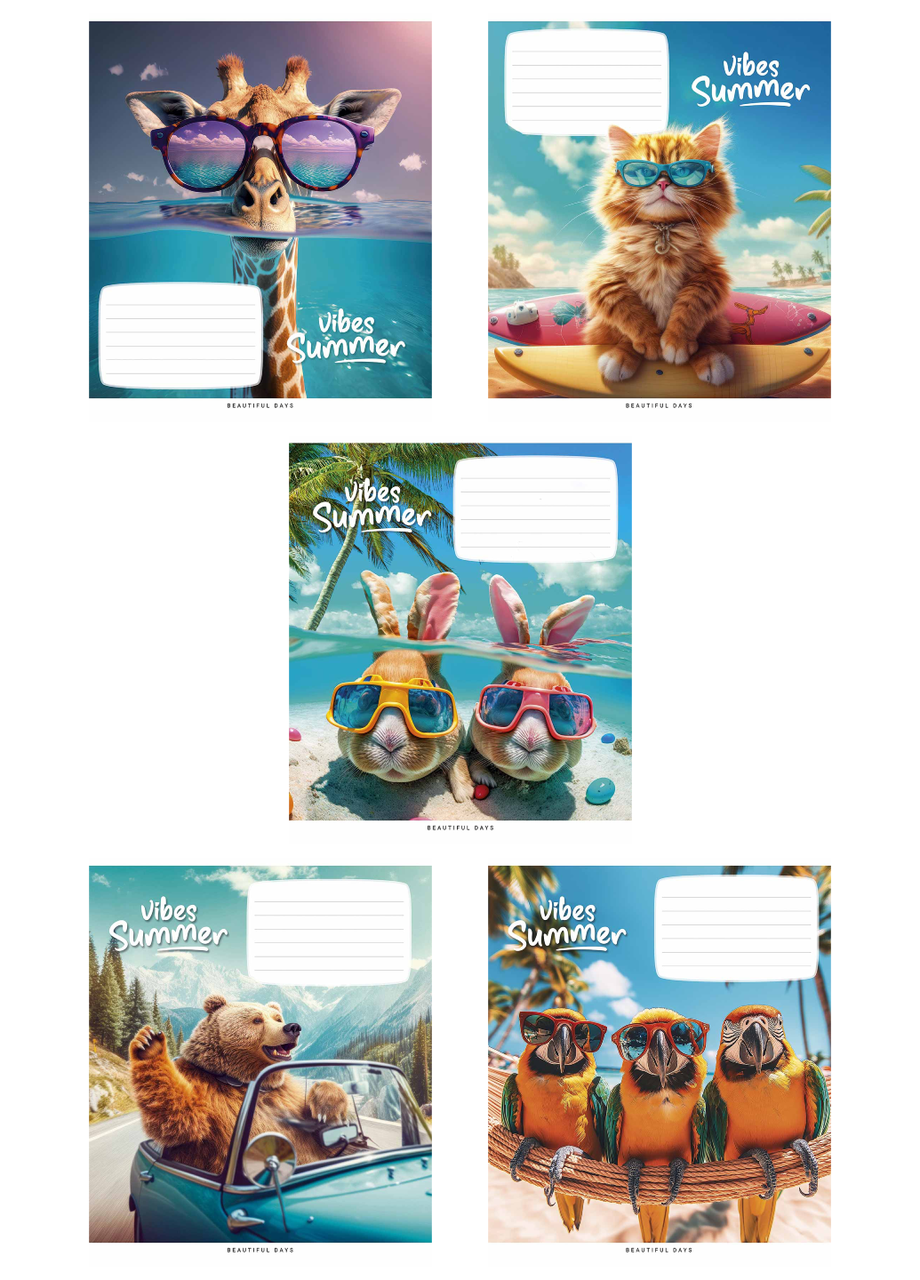 Тетради ученические Школярик Summer vibes Star 3494 ВД-лак в клетку 5 шт. по 24 л. (4820006472108)