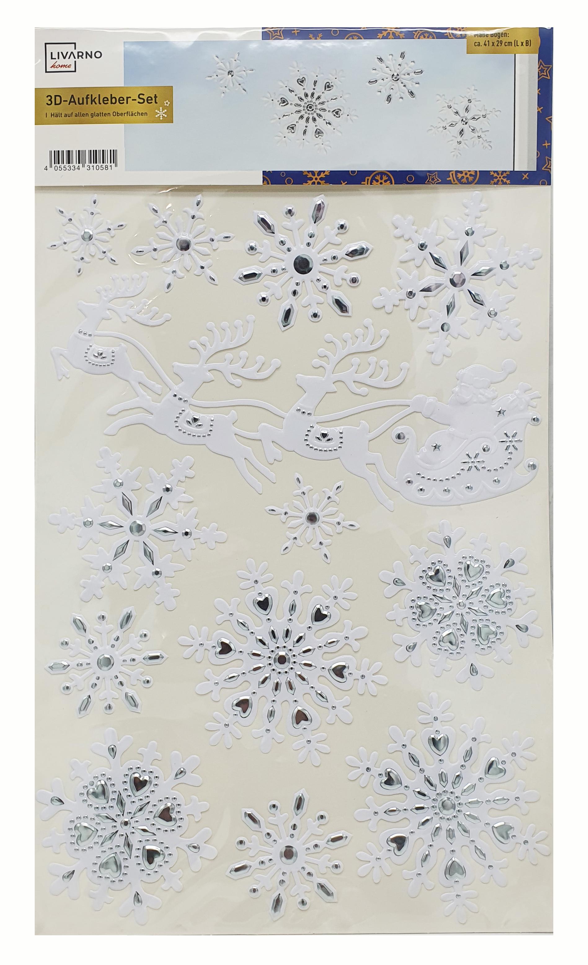 Новогодние 3D наклейки на окна многоразовые Livarno Home 13 шт. 50х30 см (N1-00450)