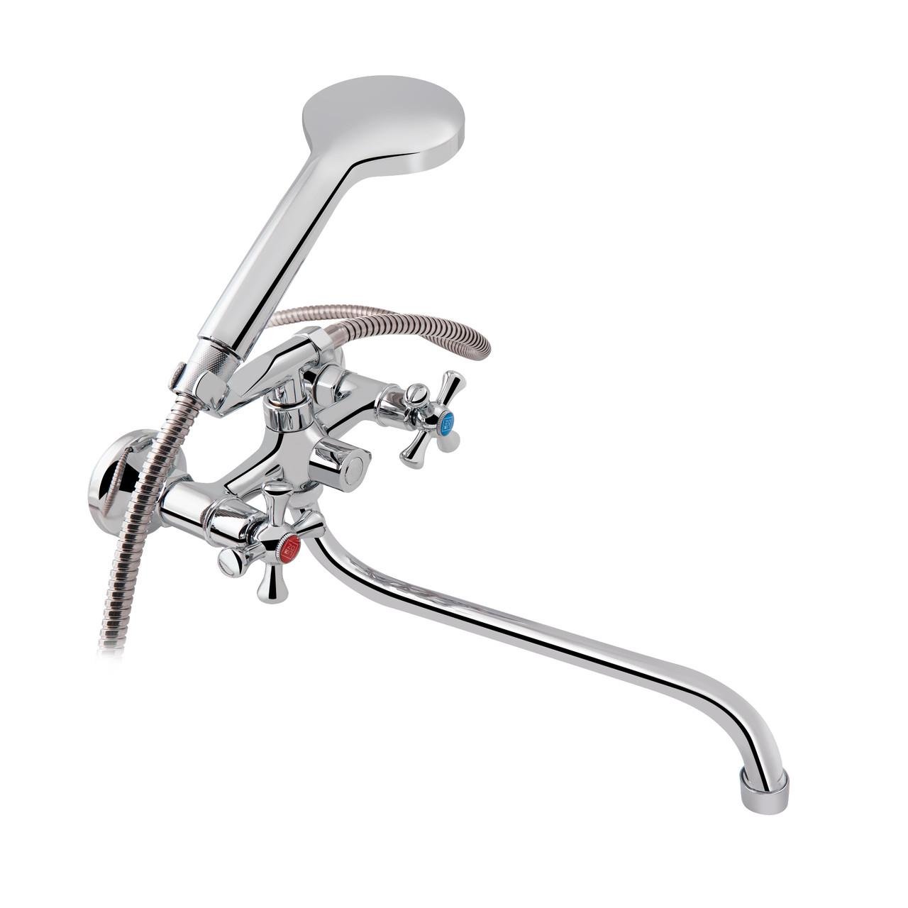 Смеситель для ванны Lidz Lamb 1401 с поворотным изливом двухвентильный с душевым гарнитуром LDLAM1401CRM22017 Chrome (2553560370)