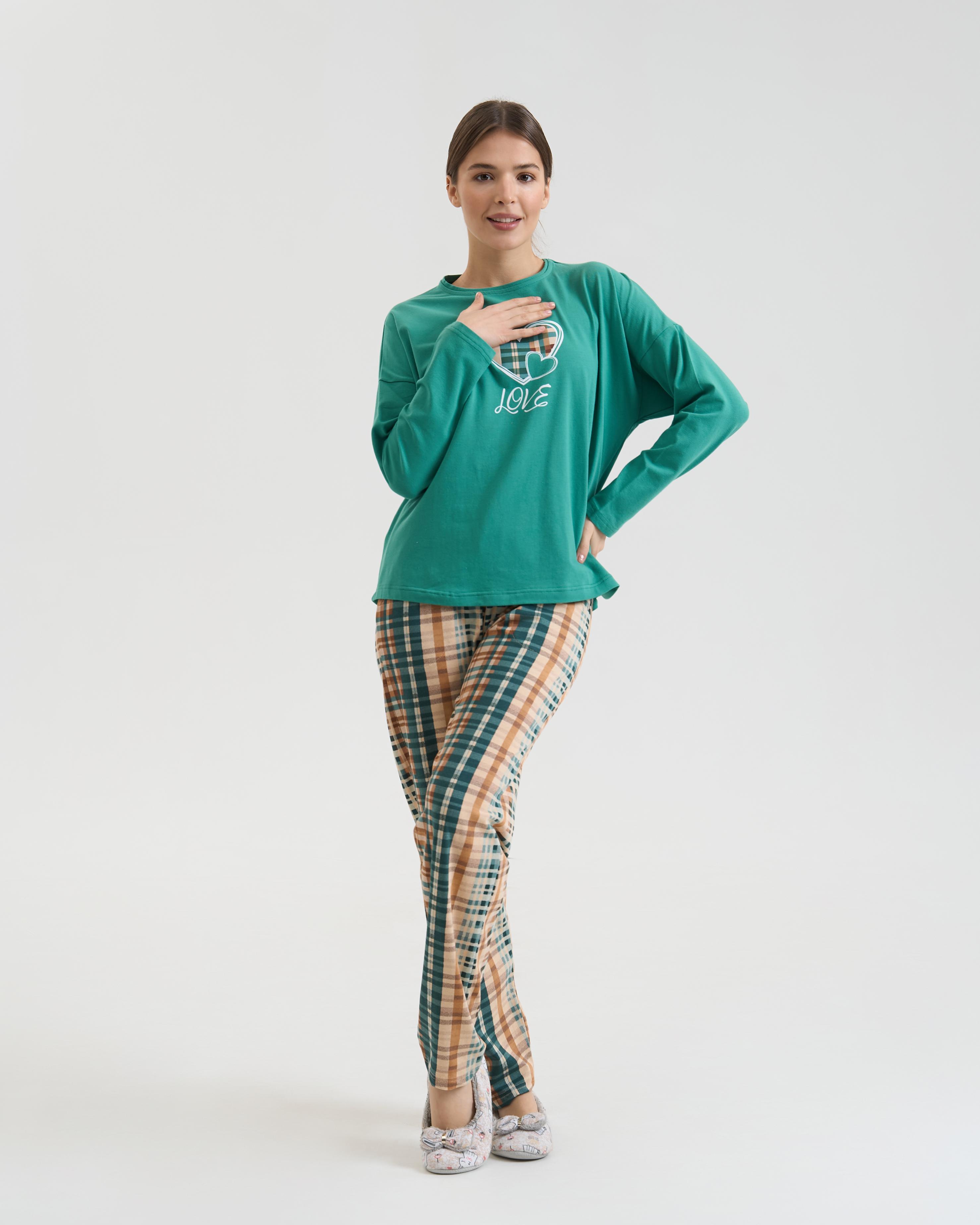 Комплект жіночий зі штанами в клітку Love 96848 S Зелений