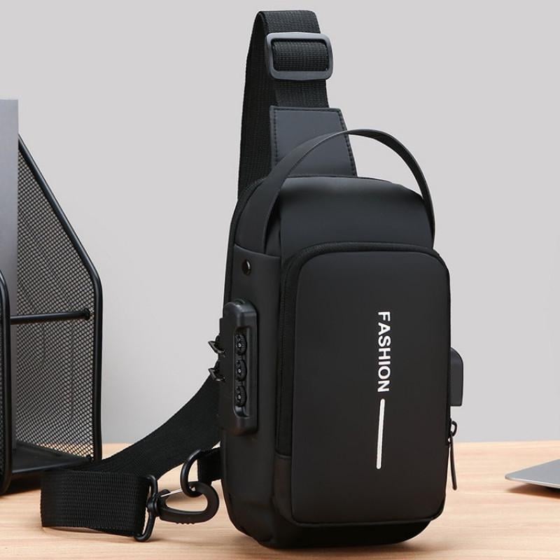 Чоловіча сумка через плече з USB-портом та RFID-захистом Чорний (СР-1077-11)