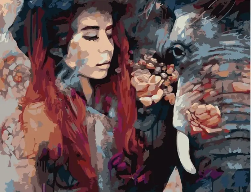 Картина по номерам Strateg Поп-арт девушка и слон 40x50 см без коробки (SR-GS166)