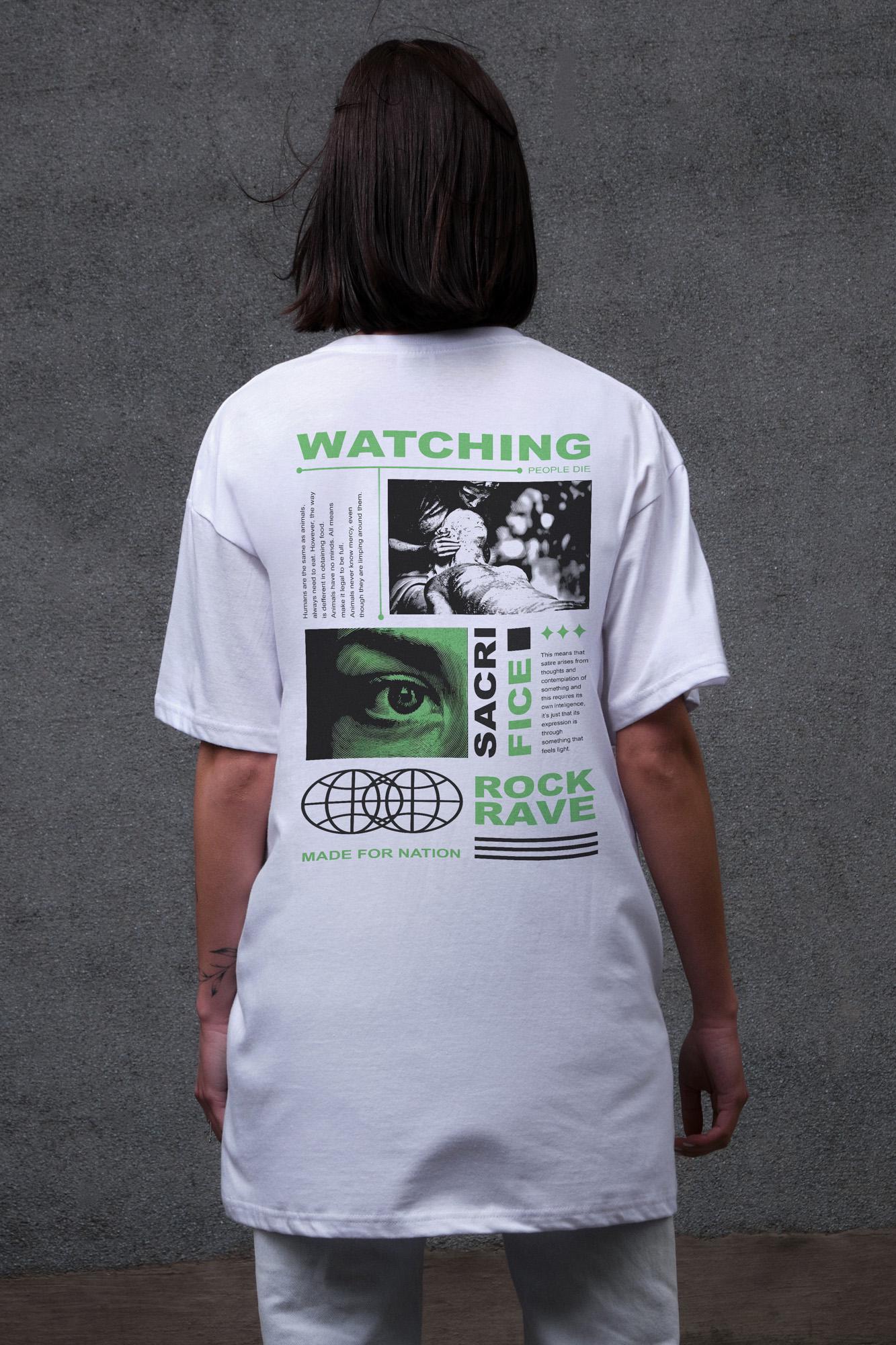 Футболка женская Without с принтом Watching оверсайз S/M White (S8049523)