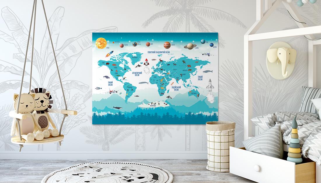 Карта мира детская с планетами 2,05х1,5 м (460064) - фото 2 Карта мира детская с планетами 2,05х1,5 м (460064) - фото 2