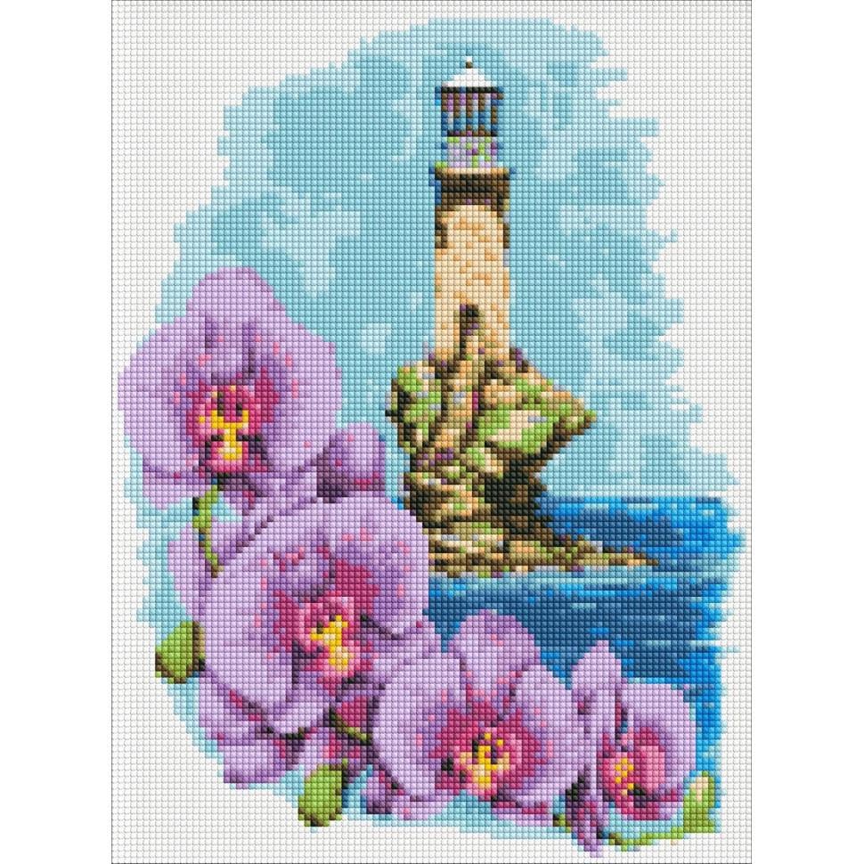 Алмазна мозаїка Ideyka Маяк з орхідеями AMO7622 30х40 см (RLT32141)