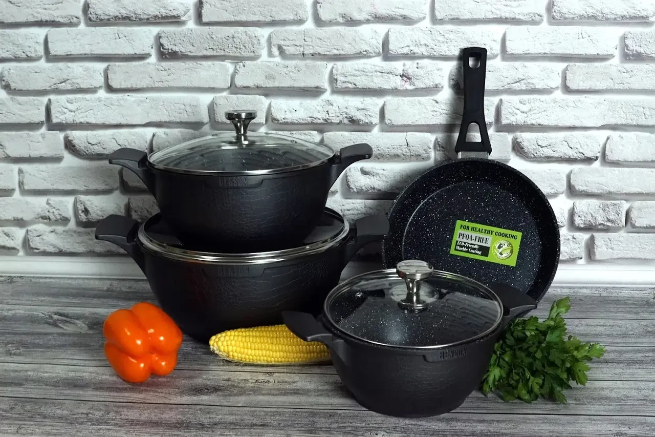 Набор посуды Benson 7 пр. с мраморным антипригарным покрытием (BN-346)