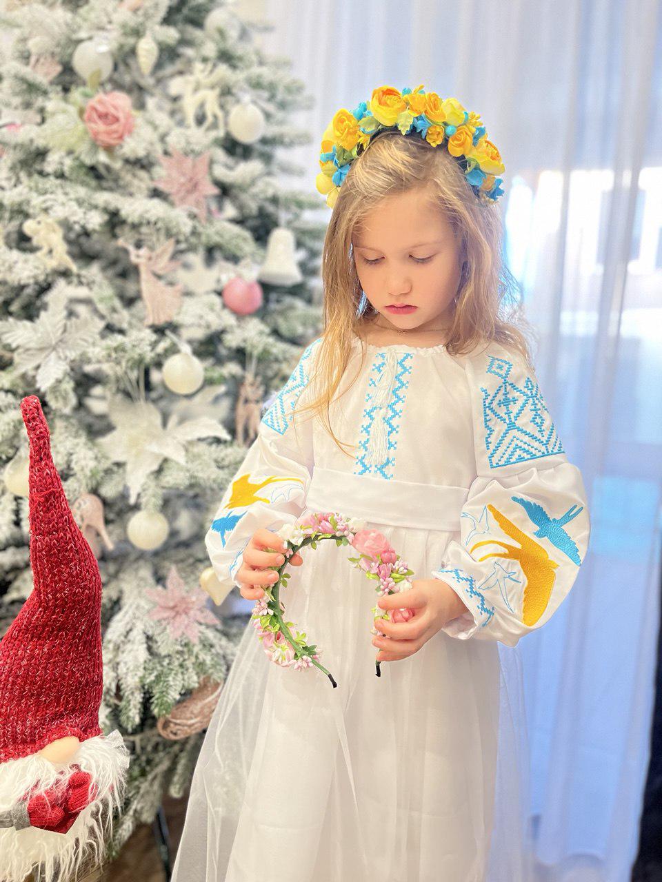 Сукня вишиванка святкова Ластівки 152 см Синьо-жовтий/Білий - фото 8